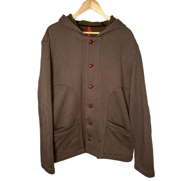 sameunderneath Men's XL Organic Cotton Button Front Hoodie Portland Oregon Brown - Picture 1 of 9
